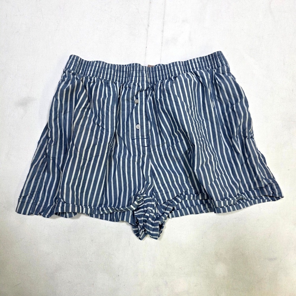 H&M Pajama Shorts Womens Medium Blue White Striped Woven Sleepwear Loungewear